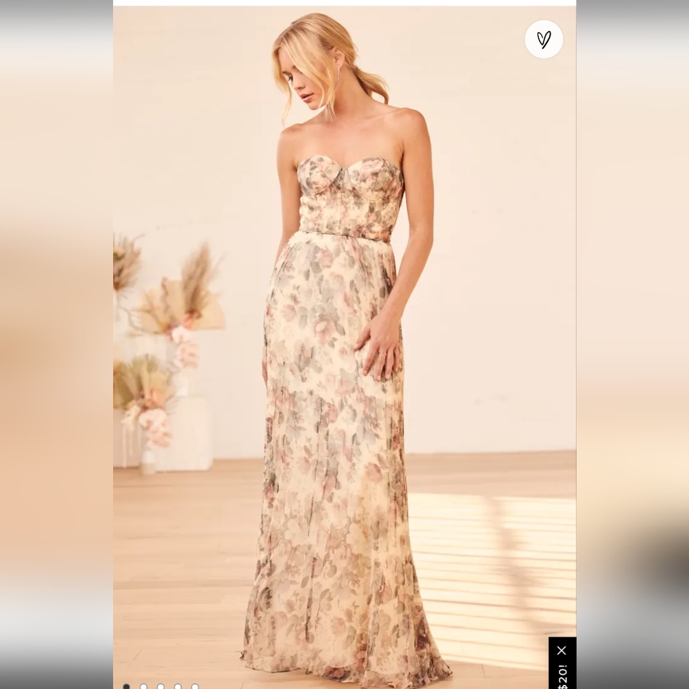 Strapless Floral Chiffon Evening Gown - Blush Floral